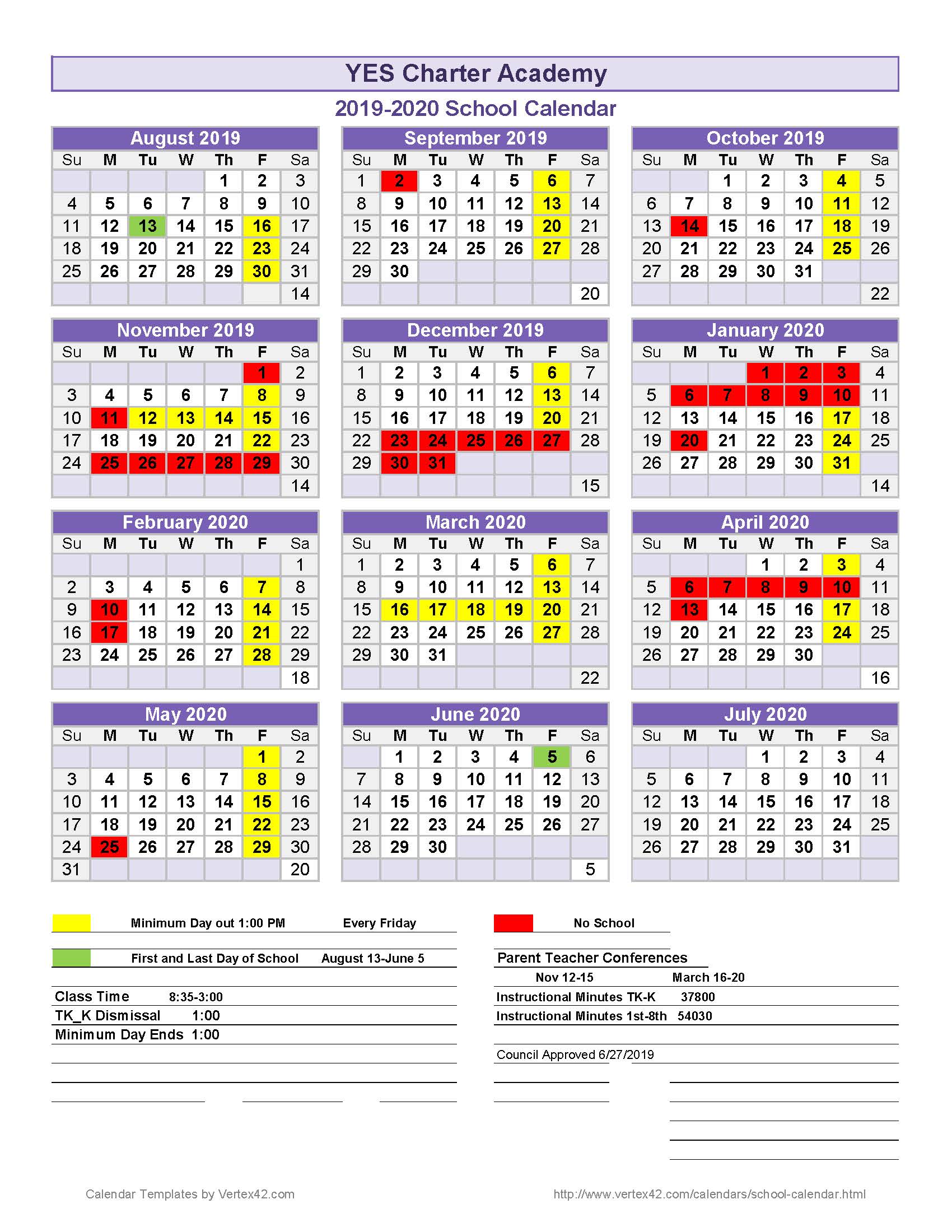 School Calendar YES Charter Academy