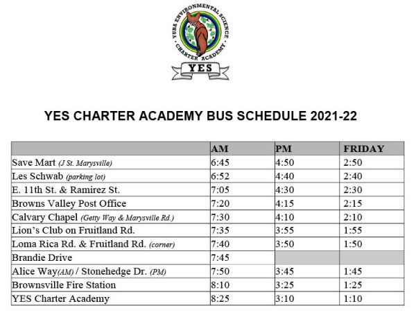 Bus Schedule – YES Charter Academy